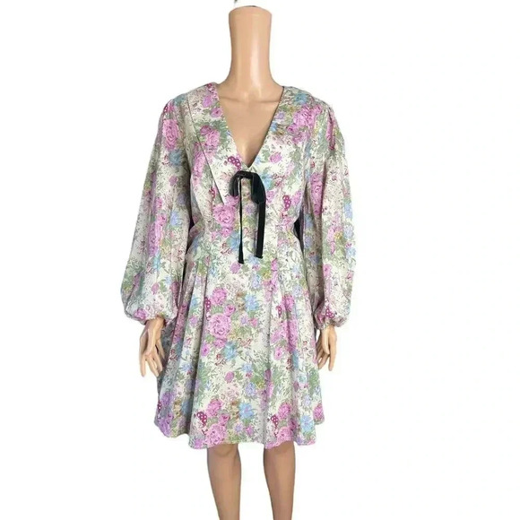 Aureum Talia Muted floral print Collared amino Dress size L - Picture 2 of 9